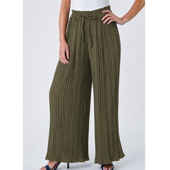 Petite Pleated Elastic Waist Wide Leg Trousers