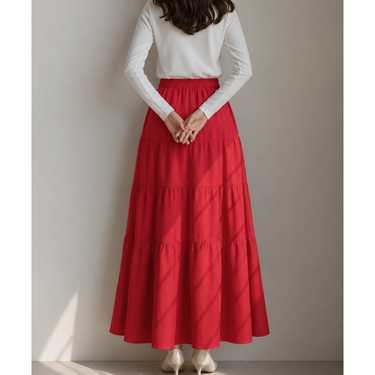 Tiers and Ribbons Skirt - Red