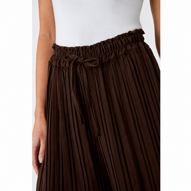 Brown Petite Pleated Elastic Waist Wide Leg FLAPPER