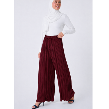 MAROON Petite Pleated Elastic Waist Wide Leg FLAPPER