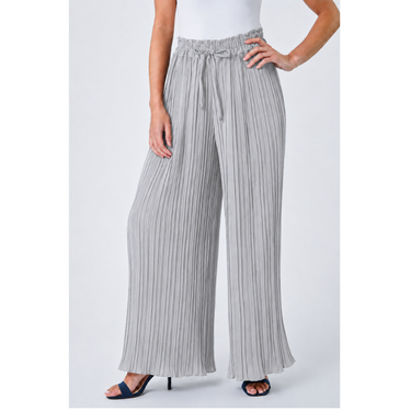silver Petite Pleated Elastic Waist Wide Leg Flapper