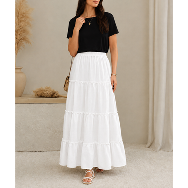 White Tiered Maxi Skirt