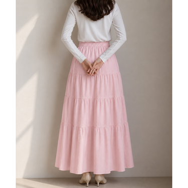 Tiers and Ribbons Skirt - Baby Pink