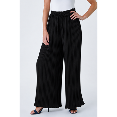 BLACK Petite Pleated Elastic Waist Wide Leg FLAPPER