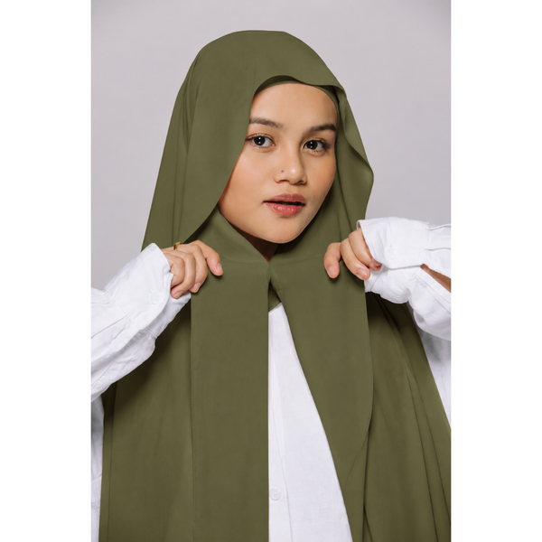 Instant Georgette Hijab with Inner Cap & Magnetic Closure - OLIVE