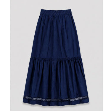 Tiered Maxi Skirt With Elastic Waistband - Navy Blue