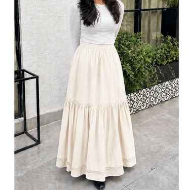 Tiered Maxi Skirt With Elastic Waistband - Cream