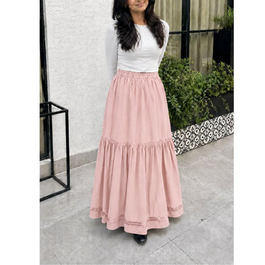 Tiered Maxi Skirt With Elastic Waistband - Baby Pink