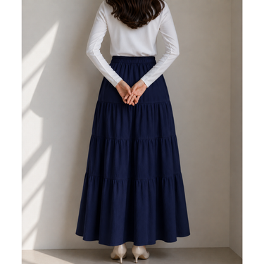 Tiers and Ribbons Skirt - Navy Blue