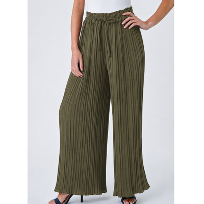 Petite Pleated Elastic Waist Wide Leg Trousers