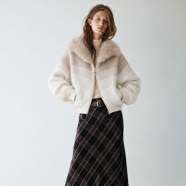 Zara Style Winter Teddy Jacket - Beige Stripe