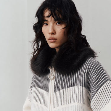 Zara Style Winter Teddy Jacket - Black Stripe