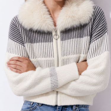 Zara Style Winter Teddy Jacket - Grey Stripe
