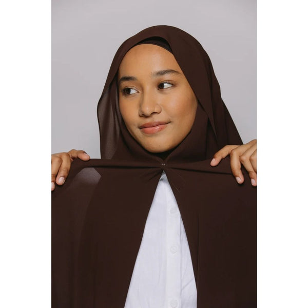 Instant Georgette Hijab with Inner Cap & Magnetic Closure - Chocolate Brown
