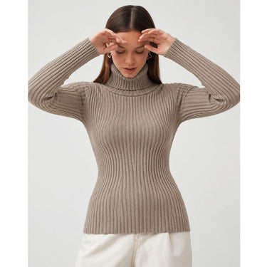 Ribbed Turtleneck Sweater - Camel