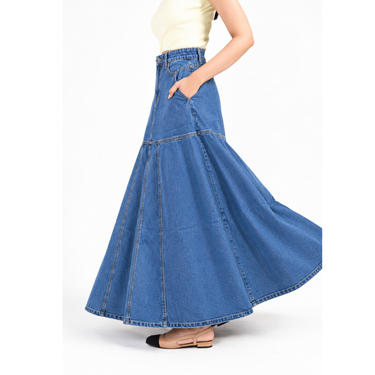MEDIUM BLUE FLARED DENIM SKIRT