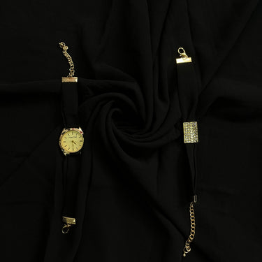 Hijab, Watch & Bracelet Matching Set -Black