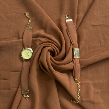 Hijab, Watch & Bracelet Matching Set -Caramel