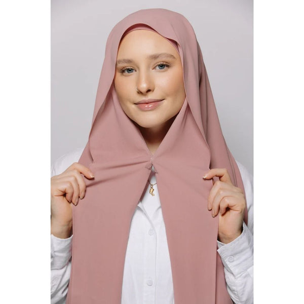 Instant Georgette Hijab with Inner Cap & Magnetic Closure - Petal Pink