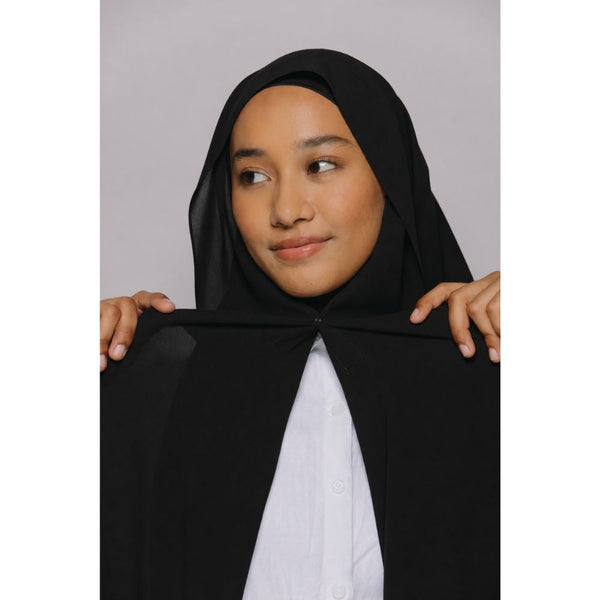 Instant Georgette Hijab with Inner Cap & Magnetic Closure - Black