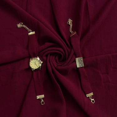 Hijab, Watch & Bracelet Matching Set -Maroon