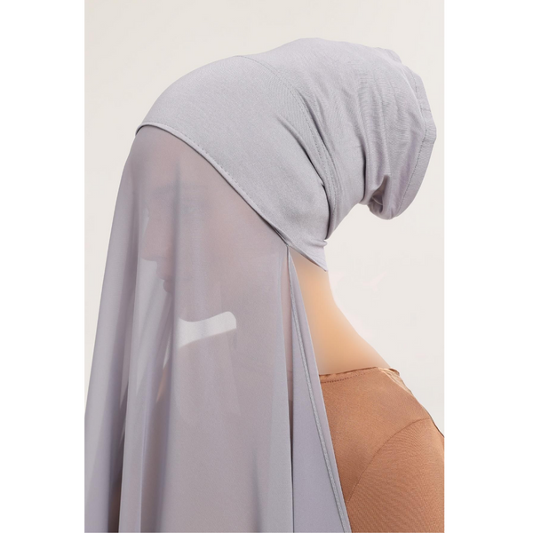 Instant Georgette Hijab With Inner Cap- Silver