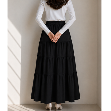 Tiers and Ribbons Skirt - BLACK