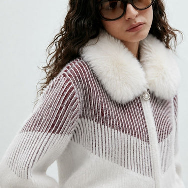 Zara Style Winter Teddy Jacket - Burgundy Stripe
