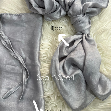 Crinkle Silk Hijab Niqab Set - Silver