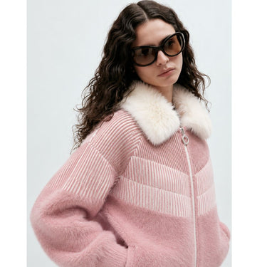 Zara Style Winter Teddy Jacket - Pink Stripe