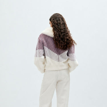 Zara Style Winter Teddy Jacket - Burgundy Stripe