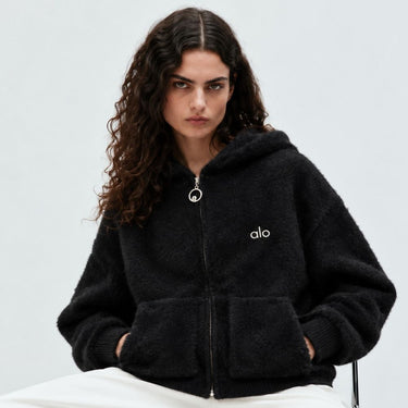 Plush Wool-Blend Zip Hoodie - Onyx