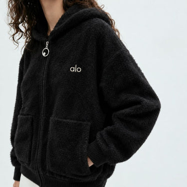 Plush Wool-Blend Zip Hoodie - Onyx