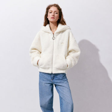 Plush Wool-Blend Zip Hoodie - Ivory