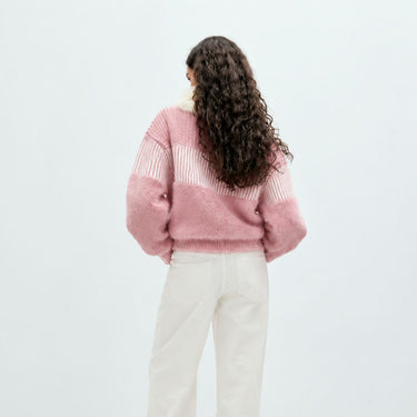 Zara Style Winter Teddy Jacket - Pink Stripe
