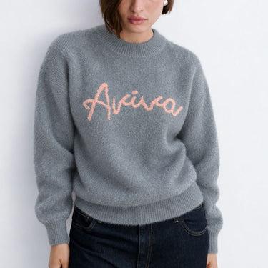 Fuzzy Knit Crewneck Sweater - Heather Grey