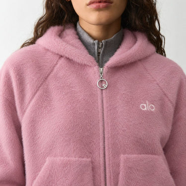 Plush Wool-Blend Zip Hoodie - Soft Rose