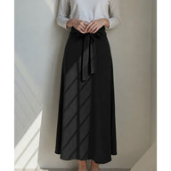 Knot Front Zip Back Flare Skirt - Black