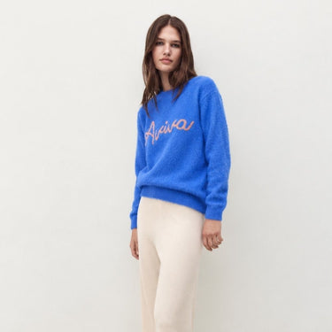 Fuzzy Knit Crewneck Sweater - Cobalt Blue