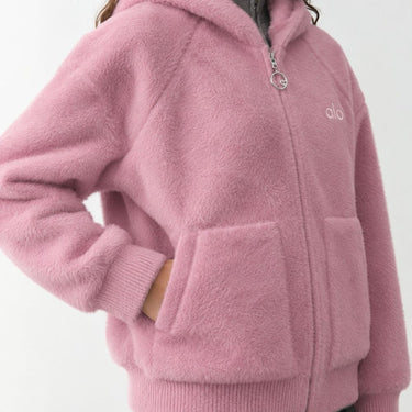 Plush Wool-Blend Zip Hoodie - Soft Rose