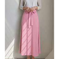 Knot Front Zip Back Flare Skirt - Baby Pink