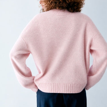 Fuzzy Knit Crewneck Sweater - Soft Light Pink