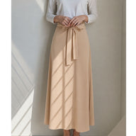 Knot Front Zip Back Flare Skirt - Beige