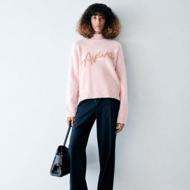 Fuzzy Knit Crewneck Sweater - Soft Light Pink