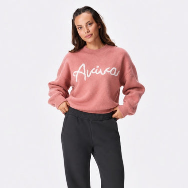Fuzzy Knit Crewneck Sweater - Dusty Rose