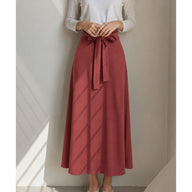 Knot Front Zip Back Flare Skirt - Pink