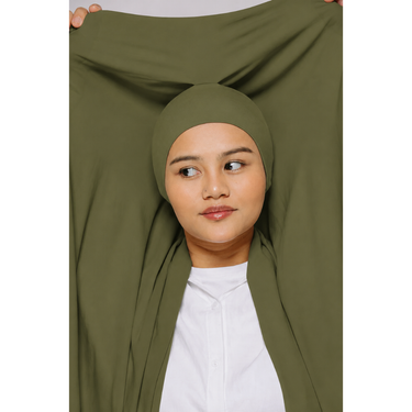 Instant Georgette Hijab with Inner Cap & Magnetic Closure - OLIVE