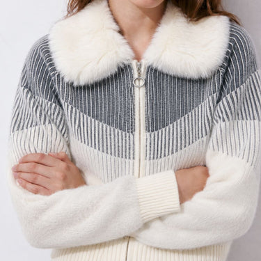 Zara Style Winter Teddy Jacket - Gray Stripe