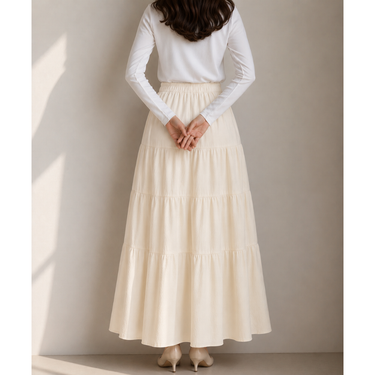 Tiers and Ribbons Skirt - Cream