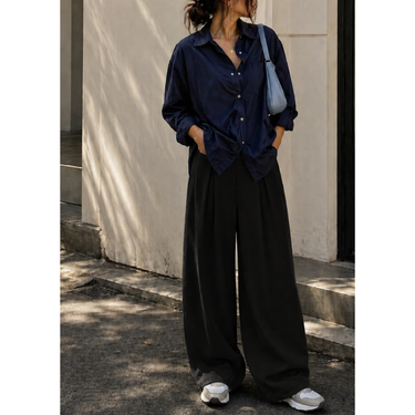 BLACK High-Waist Korean Pant with Wide Baggy Fit